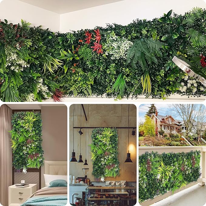 Artificial Hedge Grass Wall Panel: 40" x 20" UV-Anti Faux Boxwood Ivy Greenery Backdrop, Fake Green Plant Fence for Indoor & Outdoor Privacy Screen and Home Decor