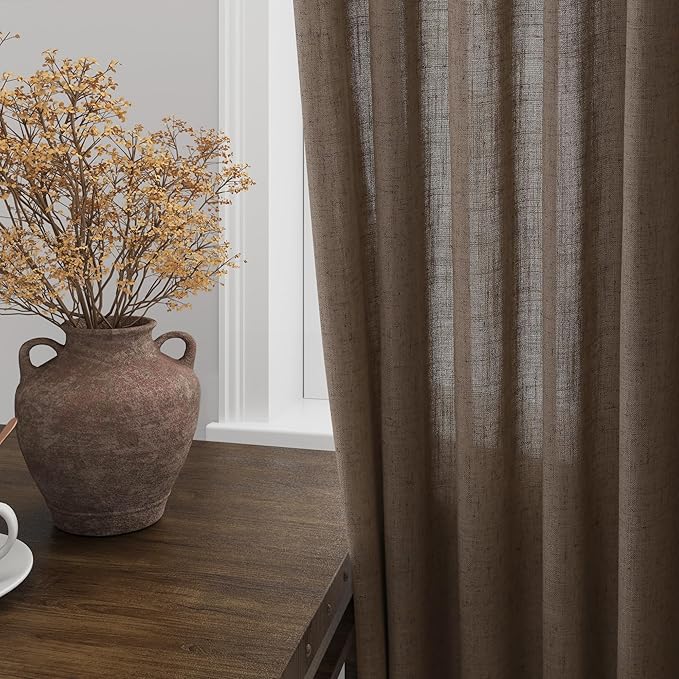 Extra Long Curtains 2 Panels 102 Inches Long for Living Room Light Brown Back Tab Rod Pocket Light Filtering Semi Sheer Drapes Cotton Linen Textured Window Curtain 102 Inch Length for Bedroom 9 FT