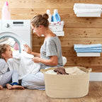 Large Rectangle Blankets Basket Living Room 22"x17"x12" Woven Jute Rope Storage Baskets for Nursery Toy Baskets for Kids and Dogs Wicker Laundry Basket Bin for Clothes Towels