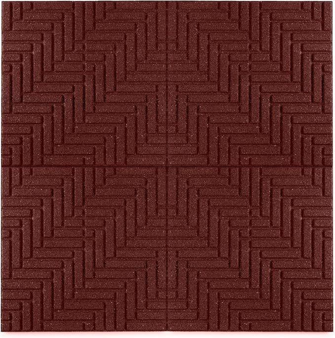 Playsafer Herringbone Rubber Interlocking Tiles | 16 X 16 | Easy Install for Indoor and Outdoor Use (Red, 10 Tiles)