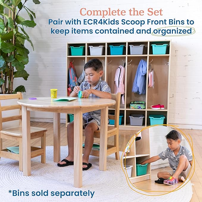 ECR4Kids 5-Section Straight Coat Locker, Classroom Furniture, Natural