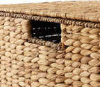 Casafield Rolling Storage Basket Cart with Lid and Locking Wheels, Natural - Handwoven Water Hyacinth Divided Recycling Sorting Bin for Kitchen, Laundry Room, Garage