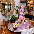 Stackable Acrylic Display Risers, 4 Sets 12 Pieces Clear Riser Stands, 3-Tier Iridesc Stair Stands for Cupcakes, Jewelry, Makeup - Waterproof & Easy Clean, Space-Saving Nesting Design (3 Sizes)