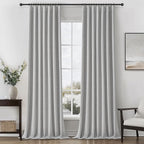 Grey Linen Room Darkening Curtains 95 Inches Long 2 Panels Set for Sliding Glass Doors, Cottage Core Blackout Pleat Light Gray Aesthetic Drapes Soundproof Privacy Window Curtain (50"W x 95"L 2Panels)