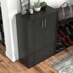 Homes: Inside + Out Apexa 3-Tier Stackable Wood Bookcase with Doors, Cube Storage Organizer Shelves, Small Food Pantry Cabinet, Dorm Teen Room Decor & Bedroom, Home Office, Kitchen, Black