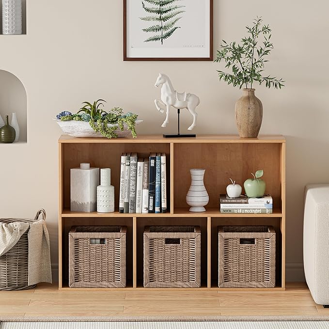 Wooden Cube Storage Organizer with Closed Back Panel, 11in Cube Shelf Opening, Bookshelf, Display Shelf,Closet Cabinet for Home and Office (Natural Oak, 5-Cube 35.98L*9.45W*24.09H)