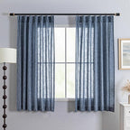 MYSKY HOME Blue Curtains for Bedroom 63 Inches Long Semi Sheer Light Filtering Drapes for Small Window Pinch Pleated Linen Look Window Draperies Set Country Curtains, 40 x 63 in, Dusty Blue, 2 Pieces