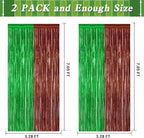 2 Pack Football Party Decorations, 3.28 FT x 7.05 FT Tinsel Backdrop, Brown Green Foil Fringe Curtains Metallic Party Streamer, Football Party Supplies Game Day Decorations 2025
