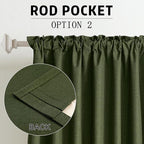 Full Blackout Olive Green Curtains 63 Inch Long Linen Textured Curtains Thermal Insulated Heat Blocking Noise Reducing Vintage Drapes for Nursery Bedroom Rod Pocket&Back Tab 2 Panels 50W x 63L