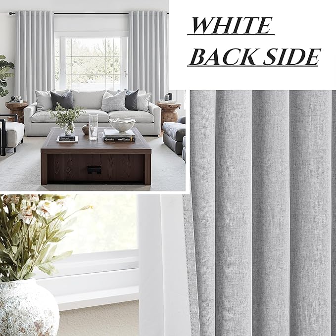 Light Grey Blackout Curtains 90 Inch Length 2 Panels Set for Bedroom, Modern Faux Linen Room Darkening Pleated Gray Burg with Rod Pocket Back Tab Insulated Curtain for Office Sunroom (50"Wx90"Lx2 )