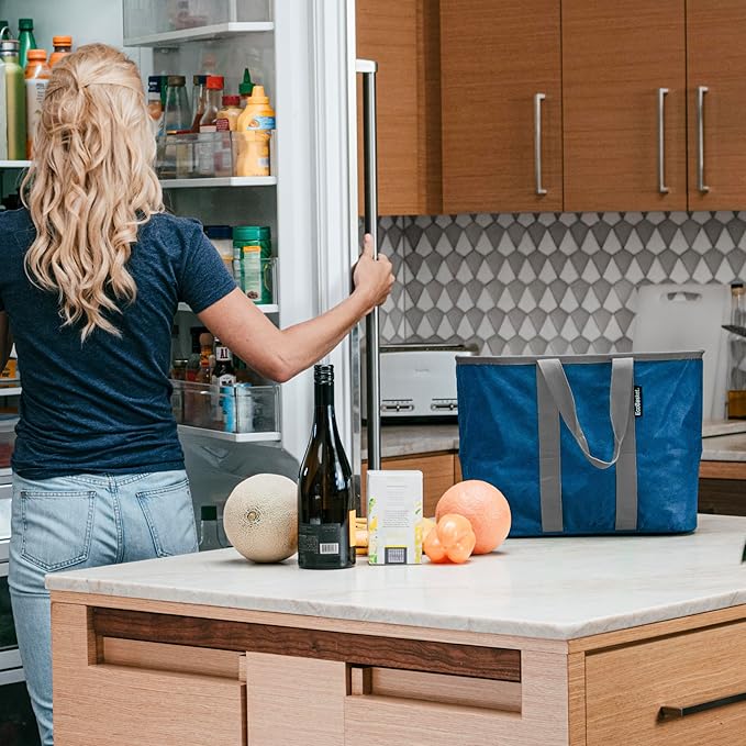 CleverMade EcoBasket Reusable Grocery Tote - 30L - Pack of 1 - Blue Gray - Collapsible Storage Shopping Organizer - Heavy Duty Utility Bag Home