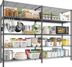 REIBII 1450LBS Shelves 5 Tier Metal Shelving Unit Storage Wire Shelving 58.1''W Pantry Shelves Wire Shelf Adjustable Garage Shelving Heavy Duty Storage Rack for Pantry Kitchen Garage, Black
