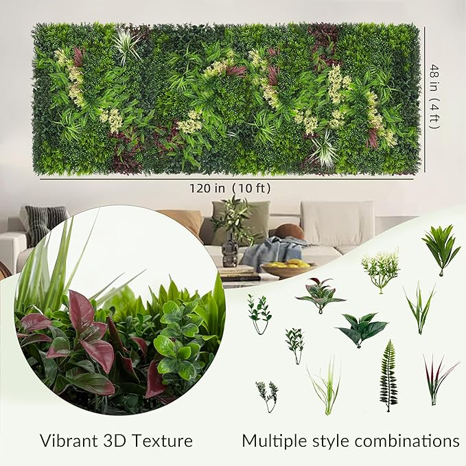 Artificial Ivy Boxwood Roll: 48"x120" UV Resistant Green Leaves Faux for Interior Backdrop,Garden and Indoor Outdoor Wall&Fence Covering Privacy, Party Wall Greenery Decor