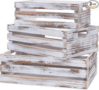 Large Size Wood Crates For Storage,Decorative Vintage White Wooden Crates For Display,Handmade Solid Wood Boxes,Set Of 3 Rustic White Wooden Crate. (vintage white)