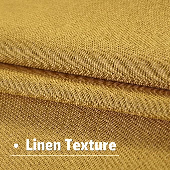 DUALIFE Yellow Linen Blackout Curtains 132 Inch Length 2 Panels Set for Living Room Bedroom Back Tab Thermal Insulated 100% Black Out Linen Drapes 11 ft Window Curtains 132 Inches Long