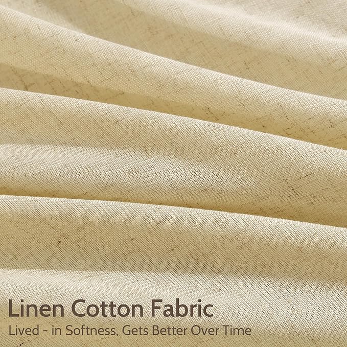 Nanspring Cream Yellow Curtains 72 Inches Long for Living Room Linen Blend Light Filtering Modern Farmhouse Semi Sheer Curtains Back Tab Privacy Neutral Curtain for Bedroom Office 52x72,2 Panels