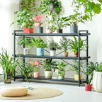HCHQHS Bookshelf, 3-Tier Long Industrial Bookcase, Black Open Book Shelf, Freestanding Horizontal Bookshelves with Metal Frame