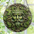 Green Man Stained Glass Suncatcher, Stained Glass Window Hanging, 8 Inch Window Decor Hanging, Gift for Garden Lovers, Fathers Day Birthday Gifts for Dad Grandpa Man Bother Husband Lover