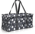 Extra Large Utility Tote Bag - Oversized Collapsible Reusable Wire Frame Rectangular Canvas Basket With Two Exterior Pockets For Beach, Pool, Laundry, Car Trunk, Storage - Sailboat