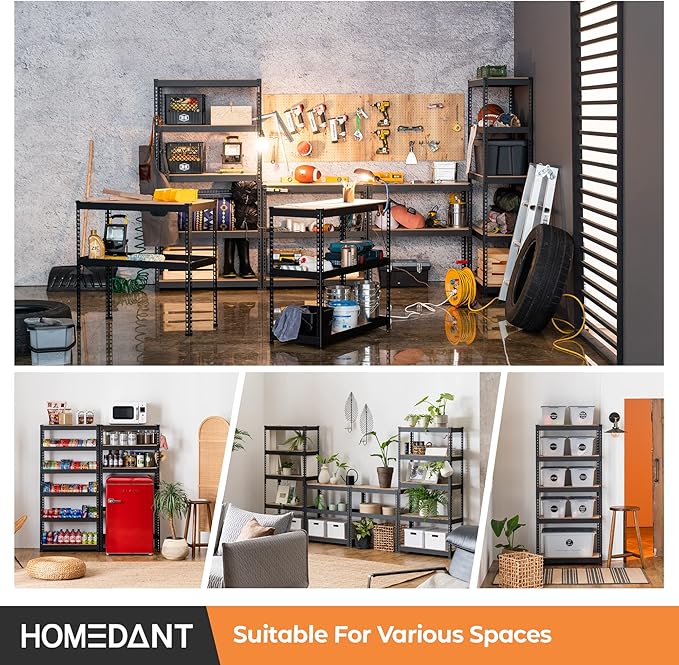 HOMEDANT 5 Tier Storage Shelves Adjustable Laminated Boltless Garage Metal Shelving Unit Heavy Duty Utility Rack Shelf Warehouse Pantry Closet Kitchen (3, (S) 28" W, Black)