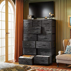 57“H Dresser for Bedroom with Drawers, Fabric Dressers & Chests of Drawers, Large Black Dresser with Sturdy Metal Frame, Wood Top,Entryway, Hallway