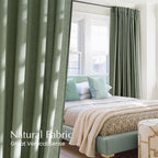 NICETOWN Thick Linen Blend Semi Sheer Forest Green Curtains, Pleat Tape Privacy Added Drapes with Light Filtering Window Treatments for Bedroom/Living Room, W52 x L108, 2 Panels