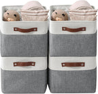 DECOMOMO Storage Baskets for Shelves - Fabric Storage Bins, Linen Closet Organizers and Storage (Slate Grey & White, Large - 4 Pack)