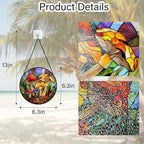 Stained Glass Window Hanging, Jungle Mushrooms Sun Catchers Diamond Glass Panel Hangings Plant Suncatcher Decor for Birthday for Women,Men, Wife, Aunt,and Mom 6.3X6.3 in