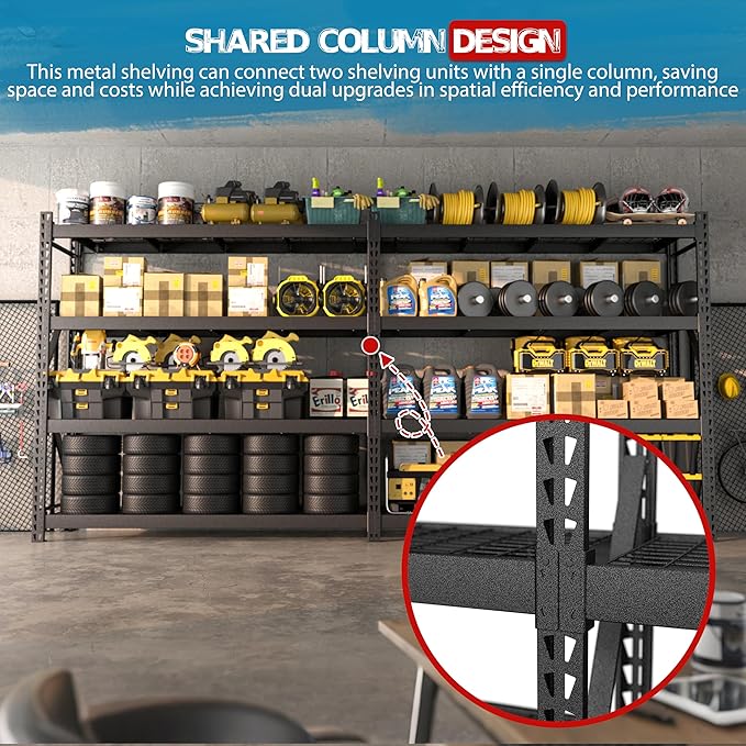 8000LBS 91 "W x 24 "D x 87 "H Storage Shelves, 4-Tier Adjustable Metal Shelving Units and Storage, Iron Industrial Shelving for Garage, Warehouse, Basement, Black