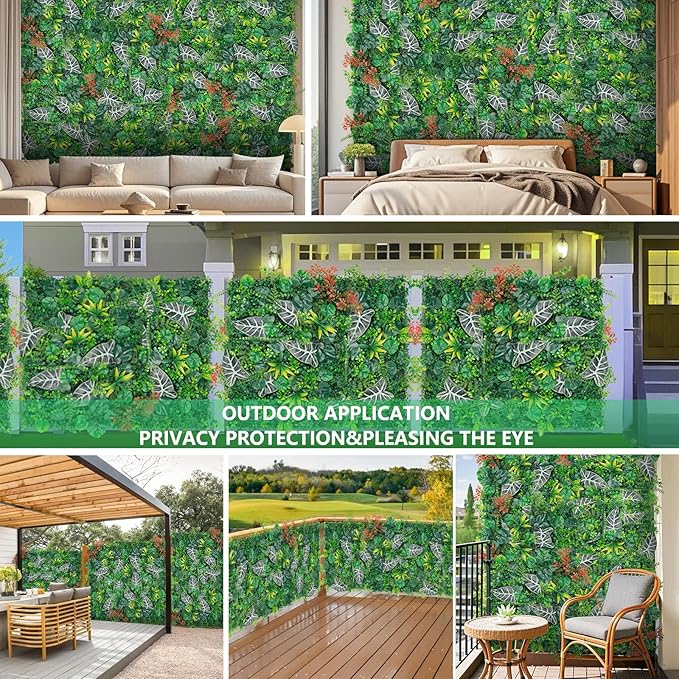 Grass Wall, Artificial Monstera Boxwood Panels 40"x120"(33.33 SQFT), Privacy Hedge Fence Screen with UV Protection, Greenery Backdrop for Indoor Home Wedding Decor and Outdoor Patio Backyard