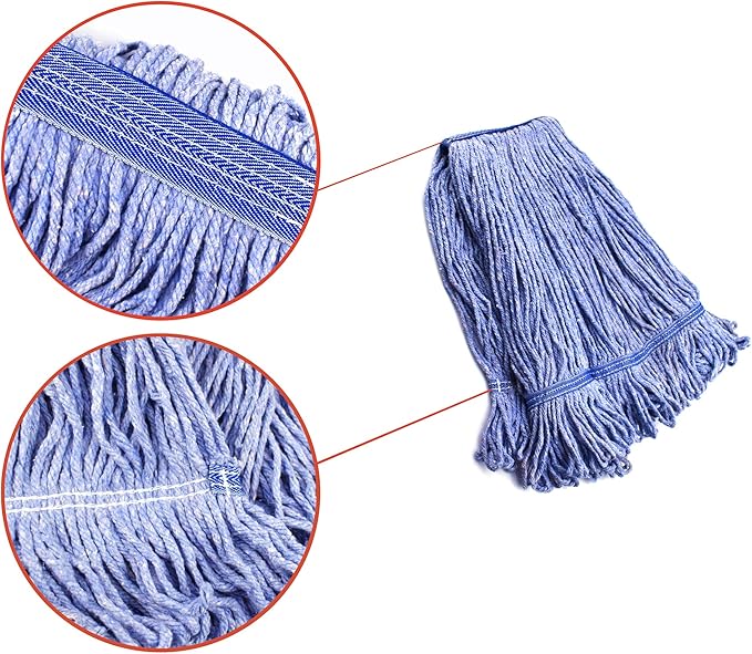 String Mop Heads Replacement Heavy Duty Commercial Grade Blue Cotton Looped End Wet Industrial Cleaning Mop Head Refills (3, Medium)