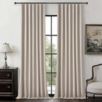 Full Blackout Taupe 102 Inch Long Curtains for Sliding Glass Doors 2 Panels Set, Rustic Country Linen Blend Greyish Flax Heavy Burlap Drapes Pin Hooks&Rings Back Tab Large Window Curtain (50"Wx102"L)