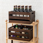 Rustic Vintage Brown Wooden Storage Crates Set, 2 Pack , 16.5 X 12 X 8.3''wood crate box，Handmade Farmhouse Decorative Crate with Handles for Books, Clothes Storage & Display