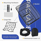 KAUFU Rear Bike Basket with Waterproof Cover and Adjustable Cargo Net, Large Bicycle Cargo Rack Storage Basket, Universal for Most Rear Bike Racks Fit for Shopping, Pets and Daily Outings