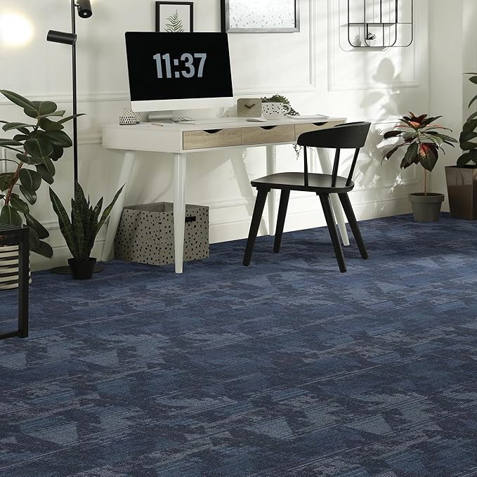 Mohawk Elite 12" x 36" Heathered Loop Glue Down or Floating Installation Carpet Tiles with Cushioned Backing in Color Azure Knight