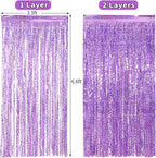 4 Pack Sparkle Wavy Purple Tinsel Curtain Party Backdrop - 3.3X6.6ft Foil Fringe Curtain Party Photo Booth Streamers for Mermaid Euphoria Themed Decorations