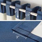 DUALIFE Full Blackout Blue Curtains 63 Inch Long Linen Textured Curtains Thermal Insulated Heat Blocking Noise Reducing Vintage Drapes for Nursery Bedroom Rod Pocket&Back Tab 2 Panels 50W x 63L