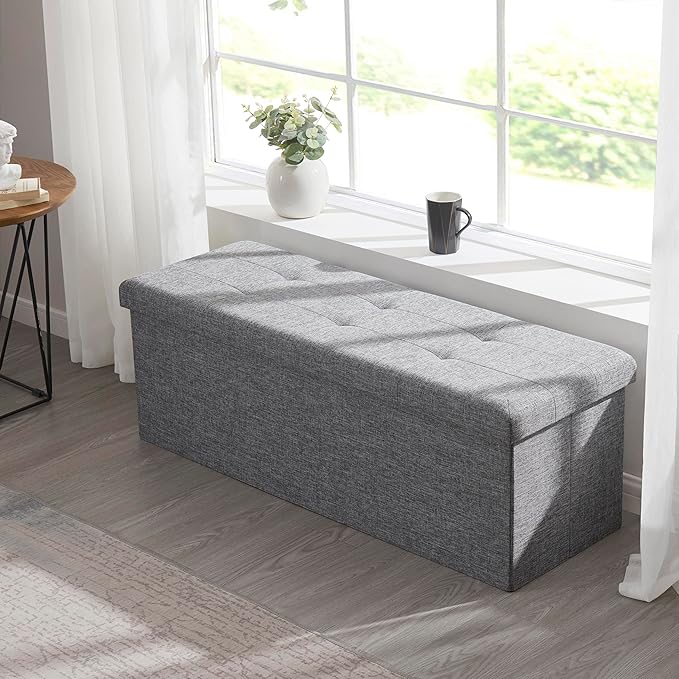 Ornavo Home 43 Inch Folding Storage Ottoman with Storage Bench, Long Large Storage Ottoman Bench, Storage Chest, Foot Rest Stool, Bedroom Bench with Storage- (Gray)