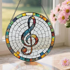 Stained Glass Window Hanging, Pauyadu 8 Inch Musical Stained Glass Suncatcher, Window Decor, Musician Home Decor, Musician Gift, Music Teacher Gifts, Music Accessory, Singer Gift