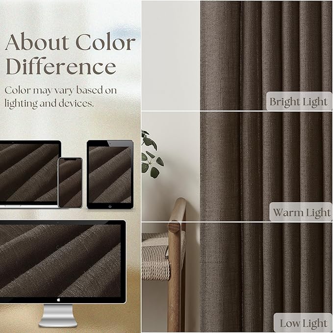 Dark Chocolate Pinch Pleated Linen Curtains 96 Inches Long 2 Panels for Living Room Bedroom Memory Training Brown Semi Sheer Pleat Drapes with Hooks Rings Light Filtering Window Curtain 40x96