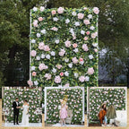 Artificial Luxury‌ Flower Wall Backdrop, Gorgeous 3D Silk Floral Backdrop for Wedding, Baby Shower, Party and Home Decor, Quick Assembly/Storage, Eco ＆ Pet Friendly, 2 pcs, Each Panel 2 * 8 ft.