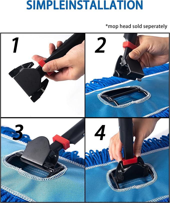 Matthew Cleaning Commercial Quick-Change Dust Mop Handle with Clip-on Metal Gripper for Heavy Duty Mop Head Replacement Holder, Fiberglass Handle 60 inch 6packs-Blue