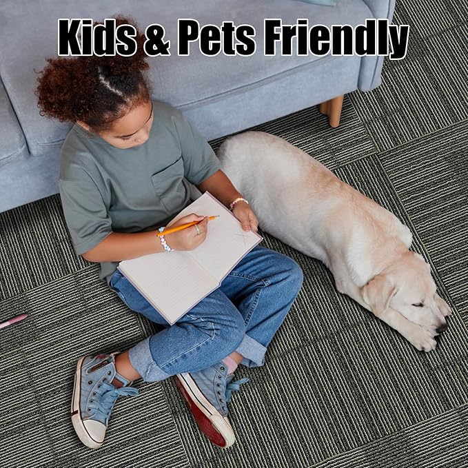 24" x 24" Self-Adhesive Carpet Tiles, 10 Pack Peel and Stick Carpet Squares for Indoor Flooring, Non-Slip Squares Carpet Floor Tile for Basement, Bedroom, Office, Easy DIY Installation