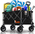 Collapsible Wagon Cart with Wheels Foldable, Folding Wagon Cart with All Terrain Wheel, Large Grocery Carts On Wheels, Heavy Duty Utility Wagons for Shopping Beach Sports Fishing Camping, 110L, Black