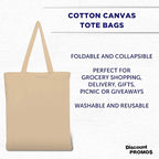 DISCOUNT PROMOS Cotton Canvas Tote Bags Set of 10, Bulk Pack - Reusable, Great for Shopping, Grocery, Beach, Picnic, Wedding Favors - Natural