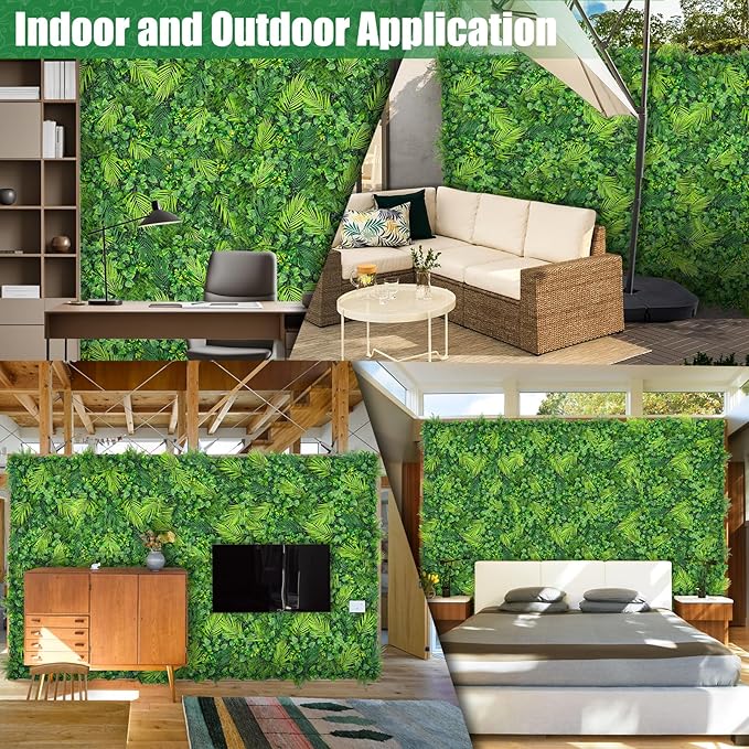 Artificial Plant Wall Panels, 20"x20" 12PCS Faux Grass Backdrop with UV Resistant Fern Leaves, Green Wall Decor for Outdoor Indoor Patio Garden Backyard