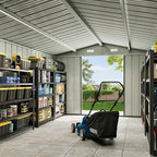 10x12 FT Outdoor Storage Shed Heavy-Duty Galvanized Steel Metal Garden Shed with Lockable Double Doors for Bike, Tool, Generator Storage in Backyard, Patio (10’x12’)