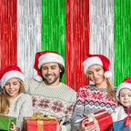8 Pack Christmas Photo Backdrop, 3.28 FT x 7.05 FT Red Silver Green Party Streamer, Metallic Foil Fringe Curtains Tinsel Backdrop, Christmas Photo Booth Props Door Decor Party Supplies
