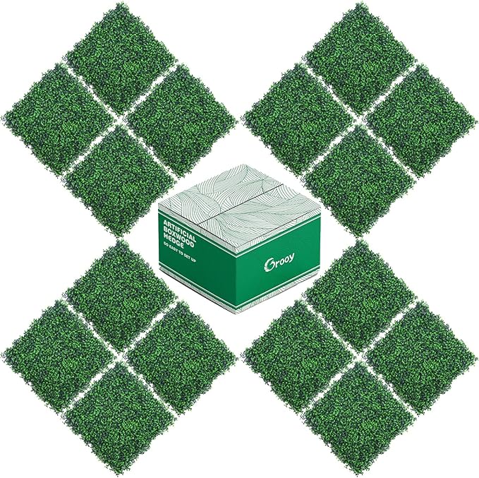 20"x20" Grass Wall,16PCS Artificial Boxwood Panels Cover 44.4SQFT,4 Layers Plant Wall, Greenery Backdrop,Privacy Hedge Screen,Green Panels Decor for Outdoor Garden and Indoor Home Wedding