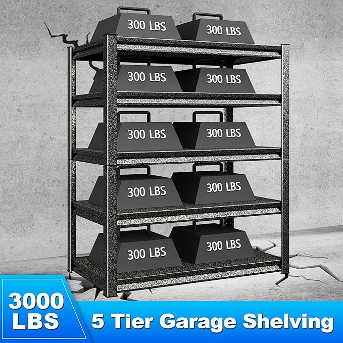 Garage Shelving Heavy Duty，Large Loads Adjustable Garage Storage Shelves, Metal Storage Racks and Shelving Units, Utility Rack Shelves,47.2”W x 24”D x 78”H,Silver